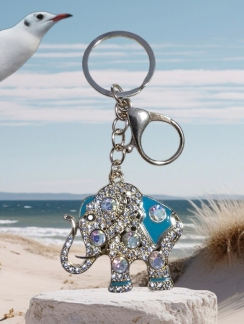 Crystal Blue Elephant Keychain Charm - Women Accessories